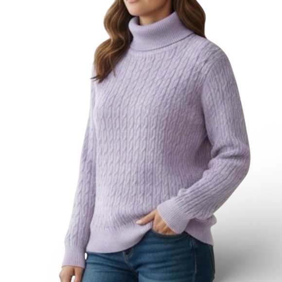 Talbots Sweaters - Talbots Lilac Cable Knit Turtleneck Sweater EUC